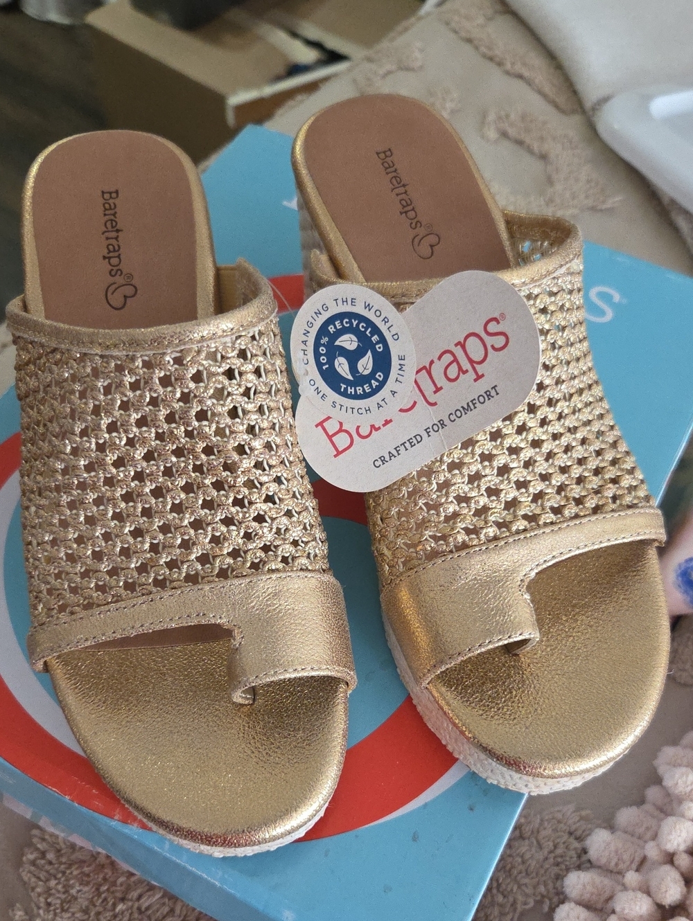 BareTraps Metallic Gold Woven Slide Mules